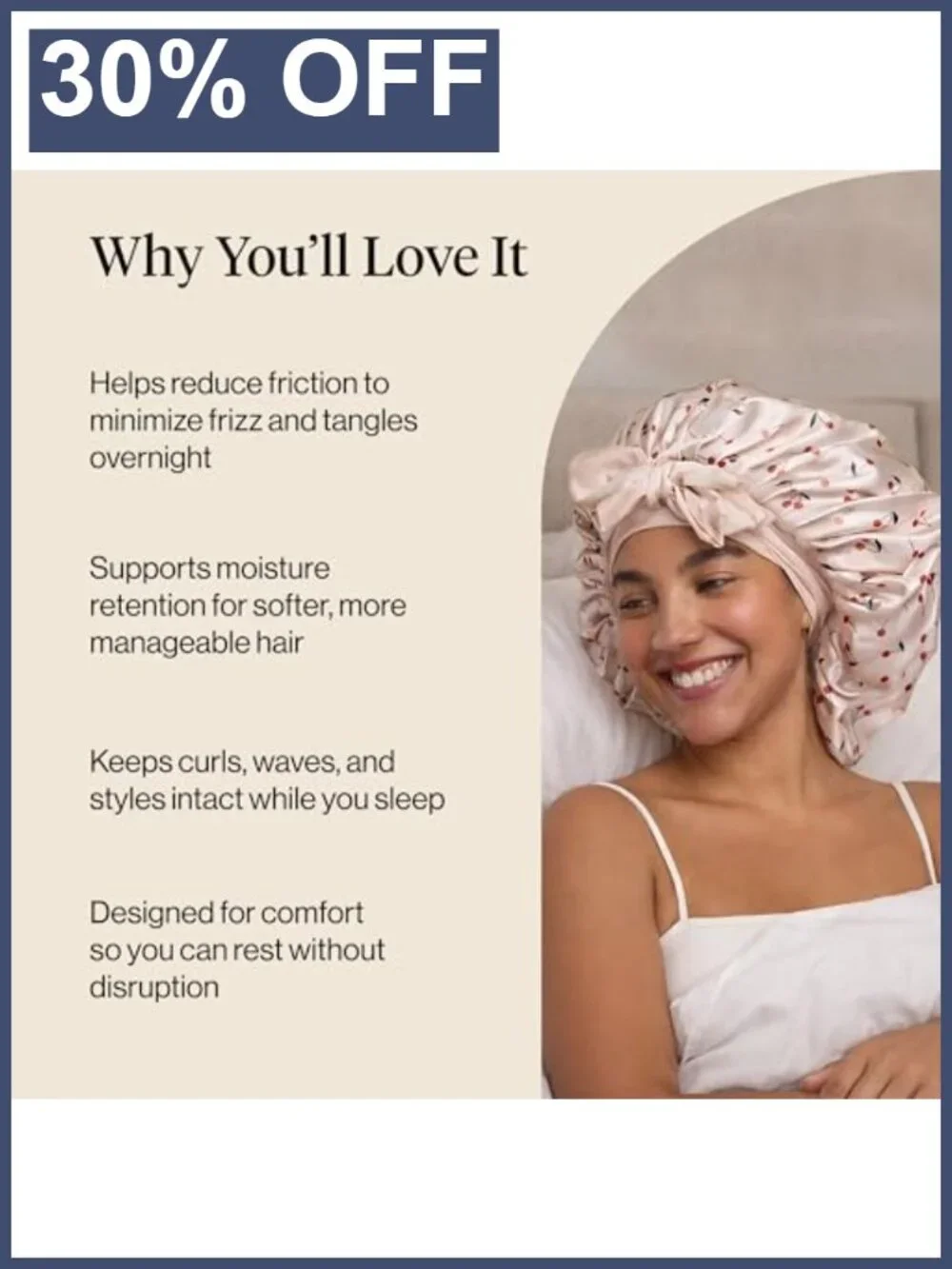 XL Satin Sleep Bonnet with Adjustable Ties for Curly Hair